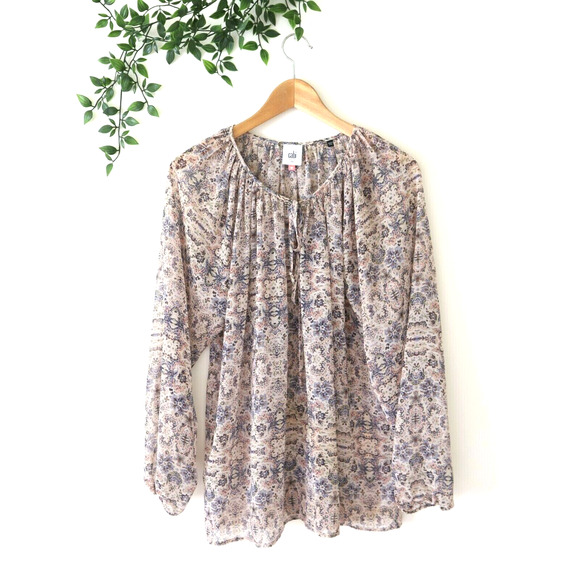 Cabi Women's Chiffon Siena Peasant Printed Blouse Tunic Top S Small Pink Blue - Picture 1 of 4